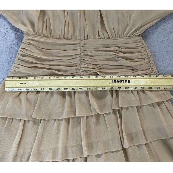 NWT Gianni Bini Sz 12 Piper Ruched Chiffon Feminine Romantic Soft Beige Dress - Picture 13 of 13